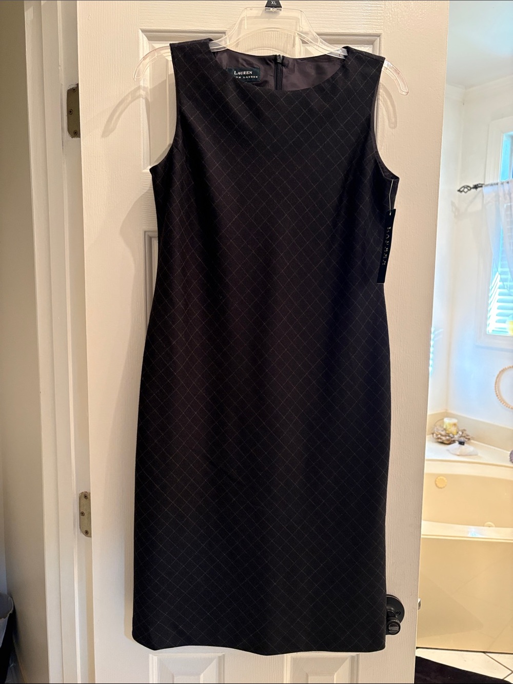 Lauren Ralph Lauren Black Sleeveless Sheath Dress with Subtle Diamond Texture